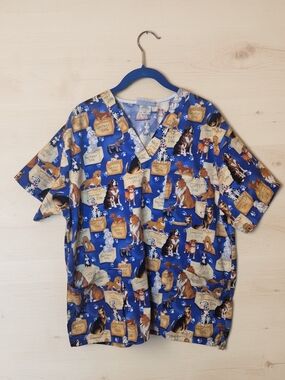 Peaches Uniforms Blue Dog Print Short Sleeve Scrub Top